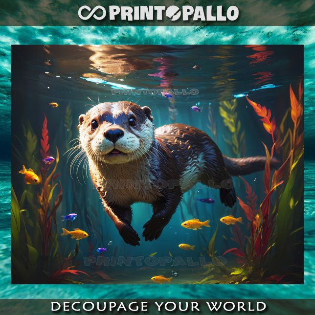 Underwater otter swimming with little fish tissue paper (Creator Uploaded)