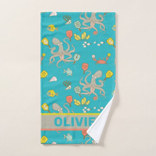 Underwater Pickleball turquoise with name Hand Towel (Hand Towel)