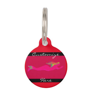 underwater pink mermaid red pet tag