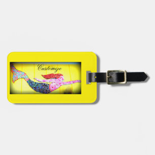underwater pink mermaid swimming luggage tag
