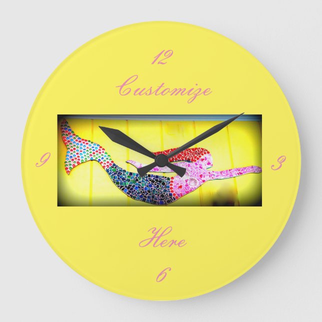 underwater pink mosaic mermai swimming large clock (Front)