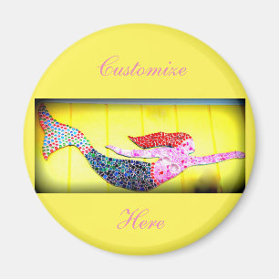 underwater pink mosaic mermaid swimming magnet