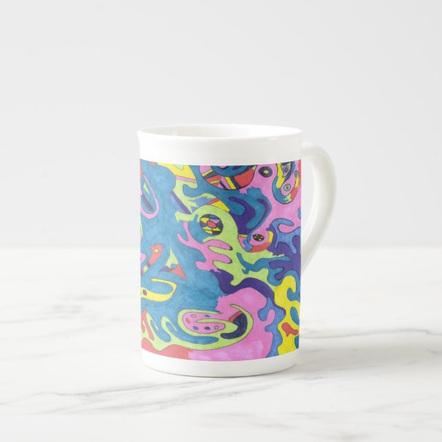 "Underwater Playground" Abstract Art Bone China Mug (Front Right)