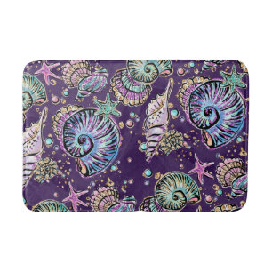 Underwater Purple Luxe   Dark Pastel Gold Sea Life Bath Mat