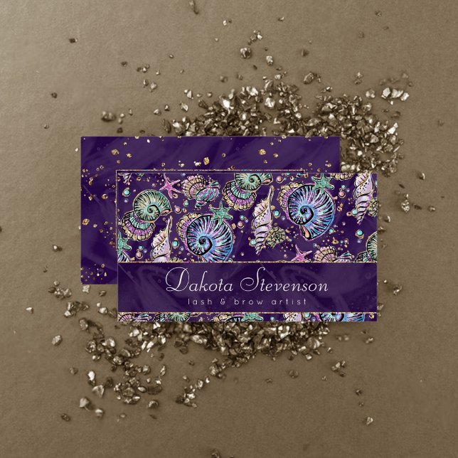 Underwater Purple Luxe | Dark Pastel Gold Sea Life Business Card (Creator Uploaded)