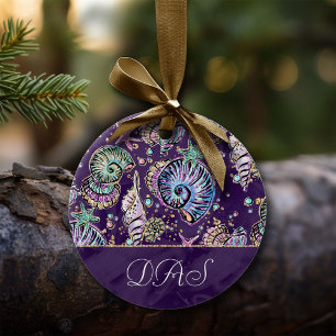 Underwater Purple Luxe Dark Pastel Gold Sea Life Ceramic Ornament