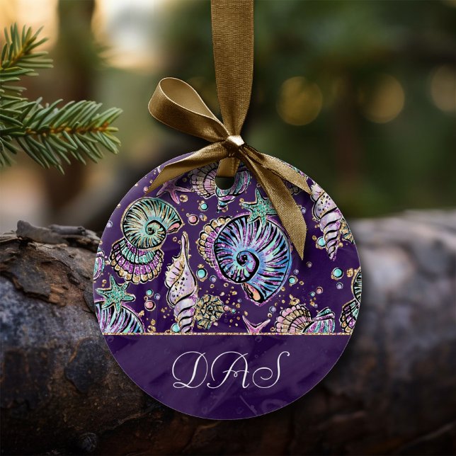 Underwater Purple Luxe | Dark Pastel Gold Sea Life Ceramic Ornament (Creator Uploaded)