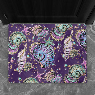 Underwater Purple Luxe   Dark Pastel Gold Sea Life Doormat