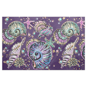 Underwater Purple Luxe Dark Pastel Gold Sea Life Fabric