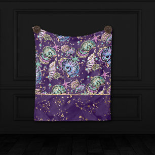Underwater Purple Luxe   Dark Pastel Gold Sea Life Fleece Blanket