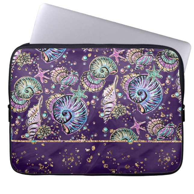 Underwater Purple Luxe | Dark Pastel Gold Sea Life Laptop Sleeve (Front)
