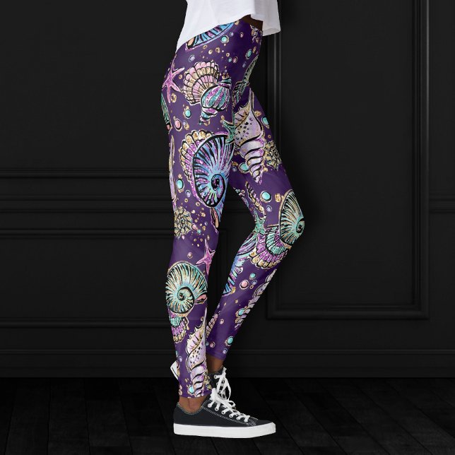 Underwater Purple Luxe | Dark Pastel Gold Sea Life Leggings (Creator Uploaded)