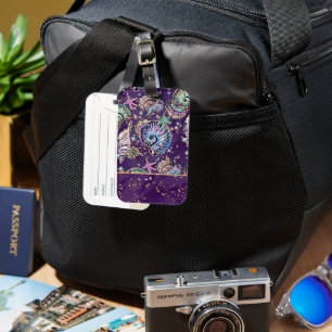 Underwater Purple Luxe Dark Pastel Gold Sea Life Luggage Tag