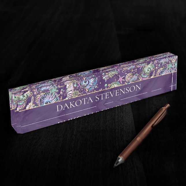 Underwater Purple Luxe | Dark Pastel Gold Sea Life Nameplate (Creator Uploaded)