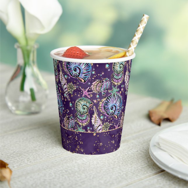 Underwater Purple Luxe | Dark Pastel Gold Sea Life Paper Cups (Insitu)