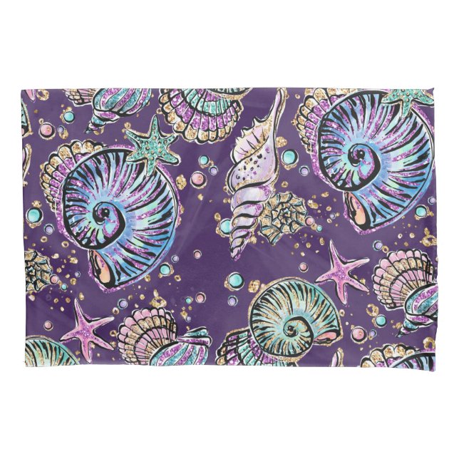 Underwater Purple Luxe | Dark Pastel Gold Sea Life Pillowcase (Front)