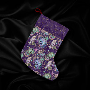 Underwater Purple Luxe   Dark Pastel Gold Sea Life Small Christmas Stocking