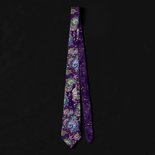 Underwater Purple Luxe Dark Pastel Gold Sea Life Tie