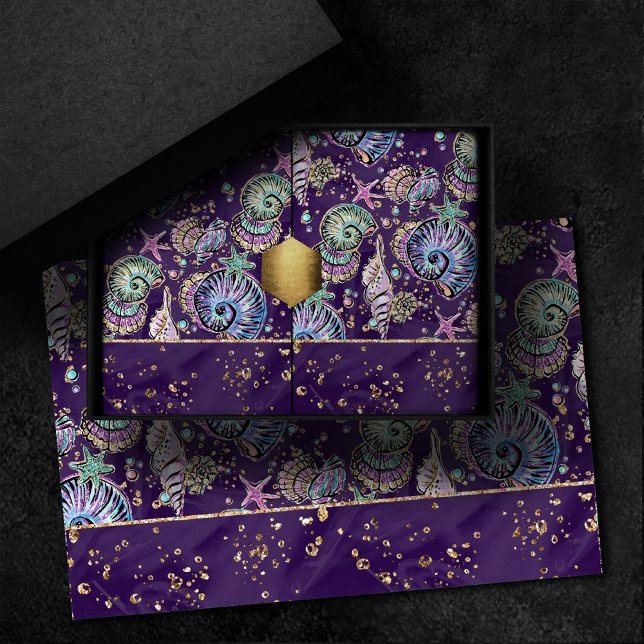 Underwater Purple Luxe | Dark Pastel Gold Sea Life Tissue Paper (Creator Uploaded)
