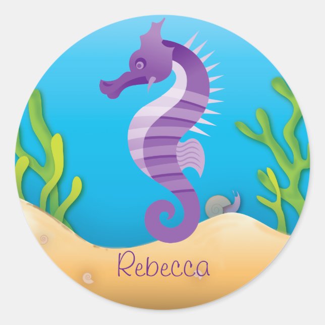 Underwater Purple Seahorse Classic Round Sticker (Front)