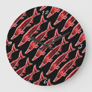 underwater red sturgeons swimming large clock