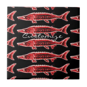 underwater red sturgeons swimming Thunder_Cove Ceramic Tile