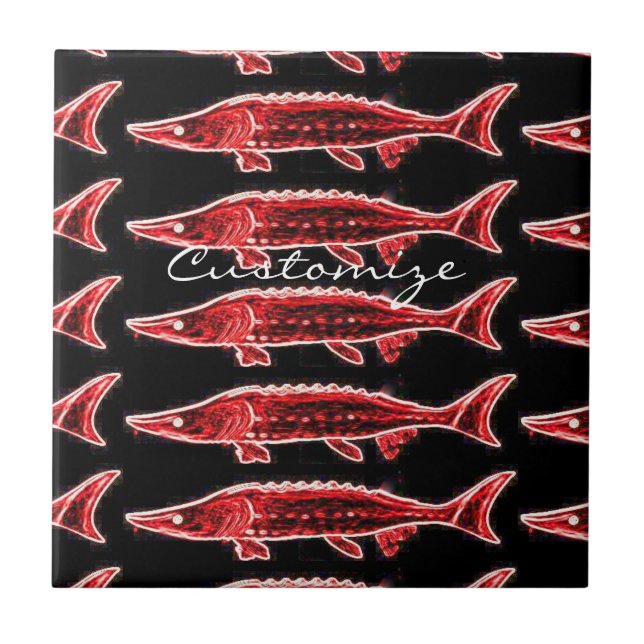 underwater red sturgeons swimming Thunder_Cove Ceramic Tile (Front)