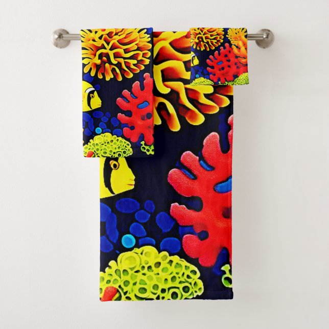 Underwater Reef Life Bright Design Bath Towel Set (Insitu)