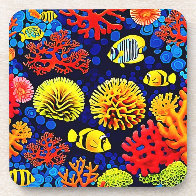 Underwater Reef Life Bright Design Coaster (Front)