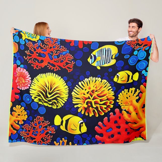 Underwater Reef Life Bright Design Fleece Blanket (In Situ)