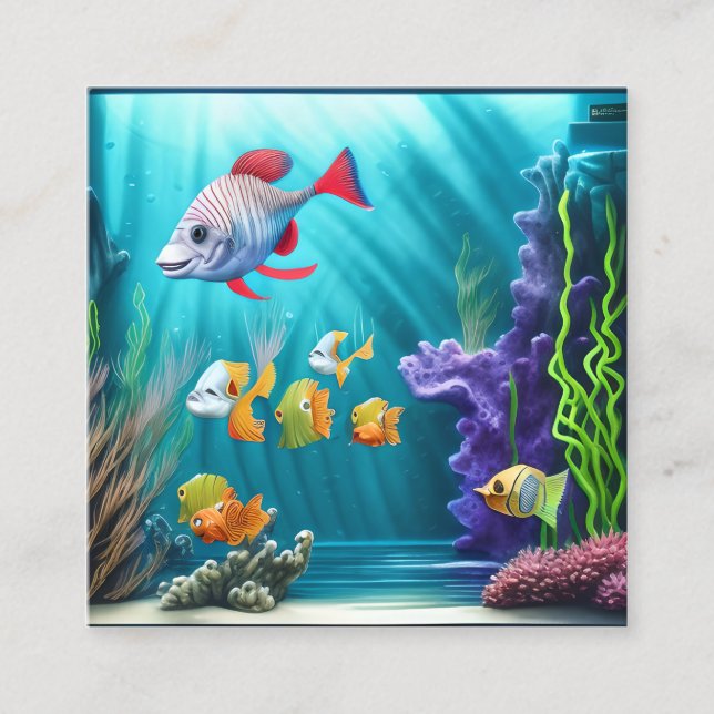 Underwater Scene with Hyper Realistic Fish Square Business Card (Front)