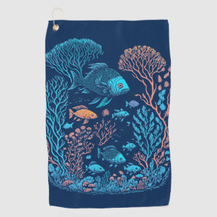 Underwater scenery colorful fishes and coral reef golf towel