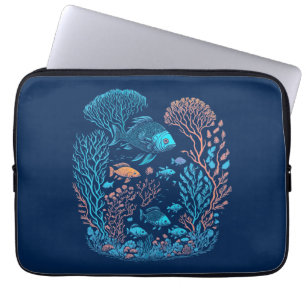 Underwater scenery  colorful fishes and coral reef laptop sleeve