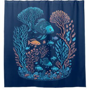 Underwater scenery  colorful fishes and coral reef shower curtain