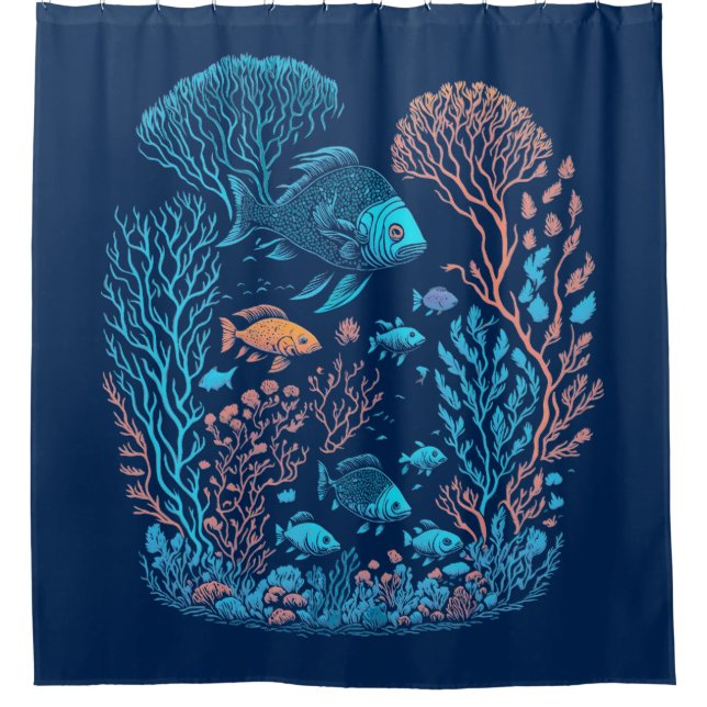 Underwater scenery  colourful fishes and coral ree shower curtain (Front)