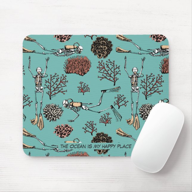 Underwater Scuba Diver The Ocean is my Happy Place Mouse Pad (With Mouse)