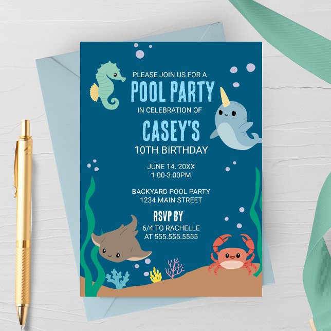 Underwater Sea Animals Pool Party Birthday Invitation (Creator Uploaded)