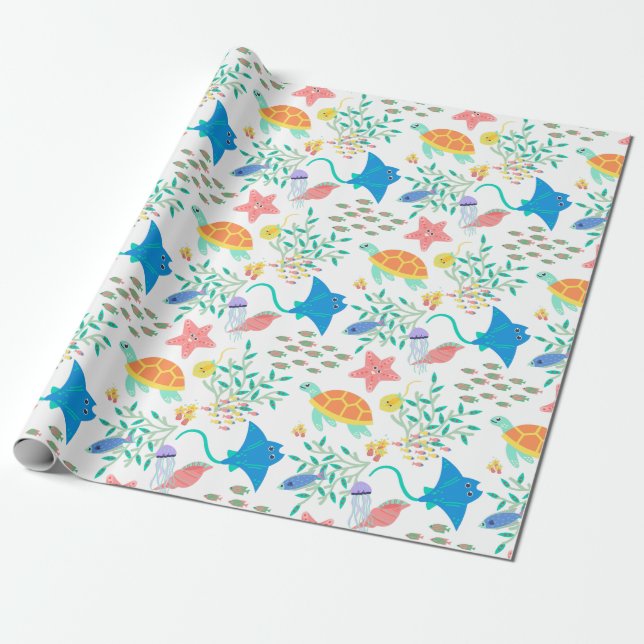 Underwater Sea Creatures Wrapping Paper (Unrolled)