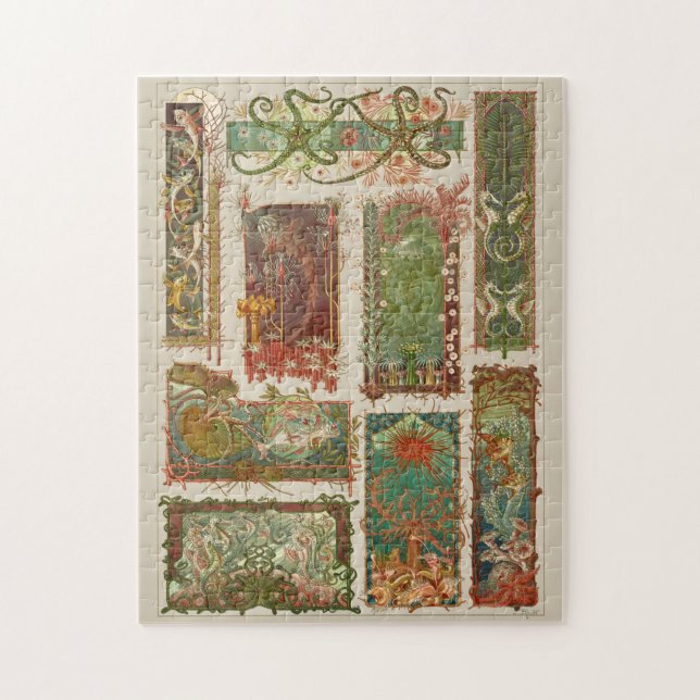 Underwater sea life, art nouveau seahorse starfish jigsaw puzzle (Vertical)