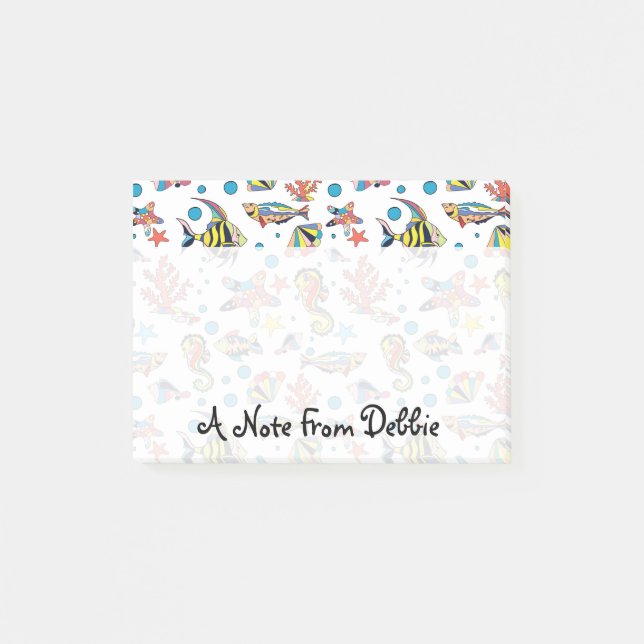 Underwater Sea Life Pattern | Add Your Name Post-it Notes (Front)