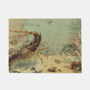 Underwater Sea Life Shrimp, Vintage Ocean Animals Doormat
