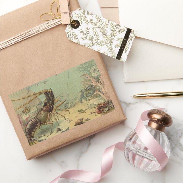 Underwater Sea Life Shrimp, Vintage Ocean Animals Rectangular Sticker (Gifting)