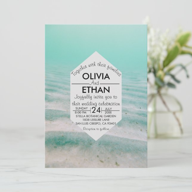 Underwater sea star navy Wedding Invitation (Standing Front)