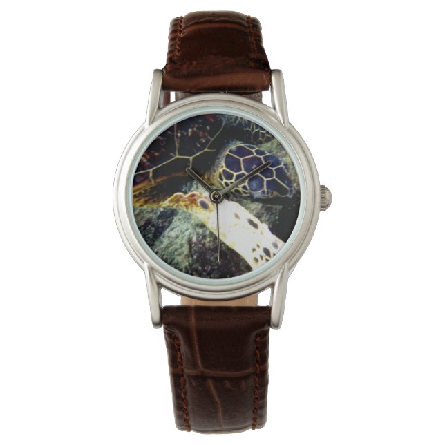 Underwater Sea Turtle Women's Leather Watch (Front)