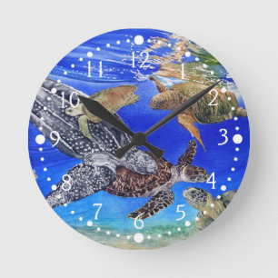 Underwater Sea Turtles Art Endangered Species Round Clock