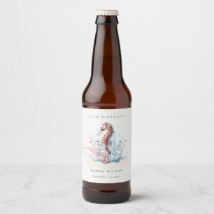 Underwater Seahorse Seaweed Coral Any Age Birthday Beer Bottle Label