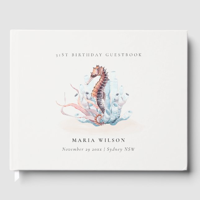 Underwater Seahorse Seaweed Coral Any Age Birthday Guest Book (Front)