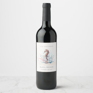 Underwater Seahorse Seaweed Coral Any Age Birthday Wine Label