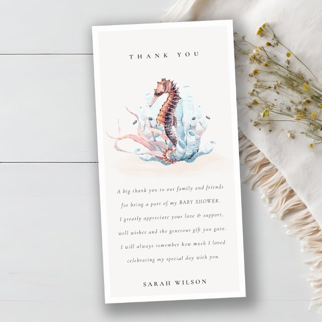 Underwater Seahorse Seaweed Coral Baby Shower Thank You Card (Creator Uploaded)