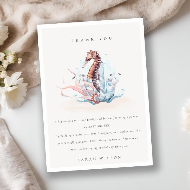 Underwater Seahorse Seaweed Coral Baby Shower Thank You Card (Creator Uploaded)